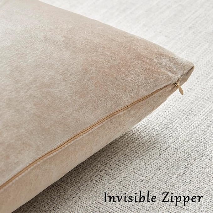 GIGIZAZA Beige Pillow Covers 20x20: Pack of 2 Super Soft Velvet Throw Pillows Solid Vintage Covers - Decorative Elegant Champagne Couch Big Square Cushion Covers Used for Living Room,Bedroom
