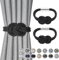 NICEEC 2 Pack Mini Magnetic Curtain Tiebacks Nordic Simple Style Drape Tie Backs Elegant Hand Weave Rope Knot Decorative Curtain Holdbacks for Home & Office Thin Window Drapery (Black)
