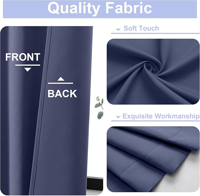 Simplebrand Ava Denim Blue Blackout Curtains for Bedroom 90 Inches Long 2 Panels Set, Solid Privacy Energy Saving Living Room Window Treatment Curtains Blackout Drapes, W40 x L90 Inch, Denim Blue