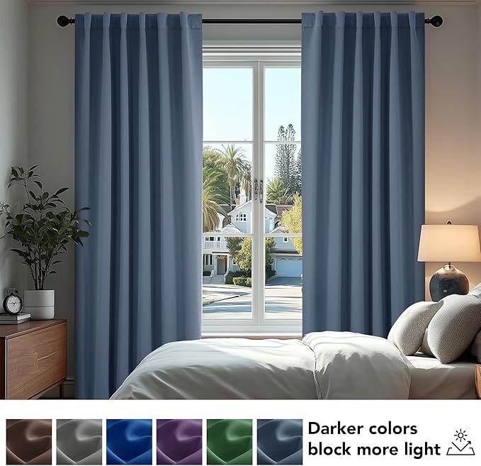 Deconovo Blackout Curtains, Thermal Insulated, W42 x L84 2 Panels, Back Tab, Machine Washable, Room-Darkening Drapes for Bedroom/Living Room Stone Blue