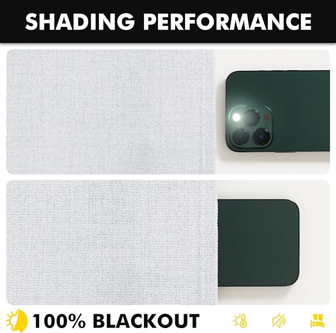 MIULEE 100% Blackout Linen Curtains for Bedroom, Grayish White Solid Luxury Decor Thermal Insulation Room Darkening Drapes for Living Room Nursery Back Tab Rod Pocket 42 x 90 Inches, 2 Panels