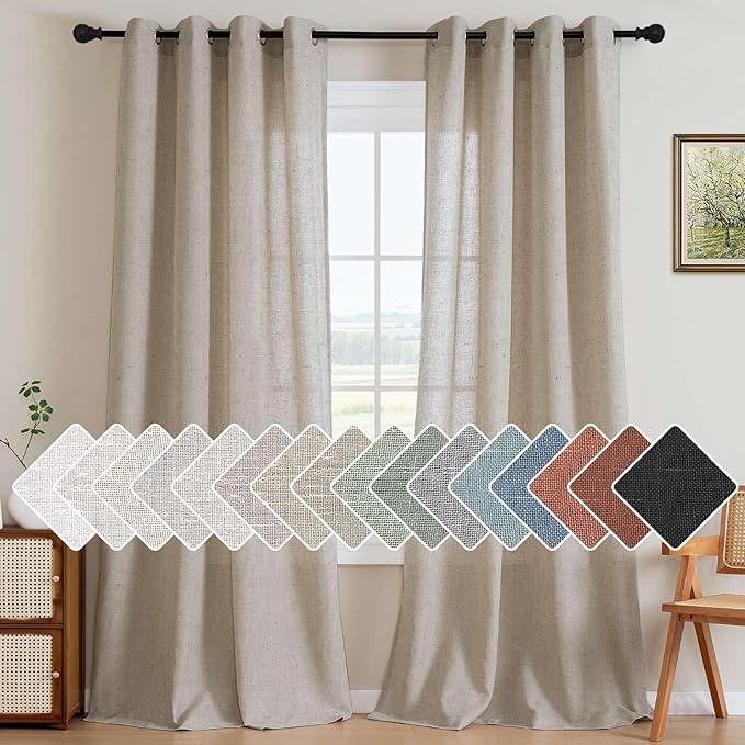 H.VERSAILTEX Living Room Linen Curtains Semi Sheer Curtains Nickel Grommet Curtain Energy Saving Light Filtering Window Treatments Panels for Bedroom, Oatmeal, 2 Panels, 52 x 108 - Inch