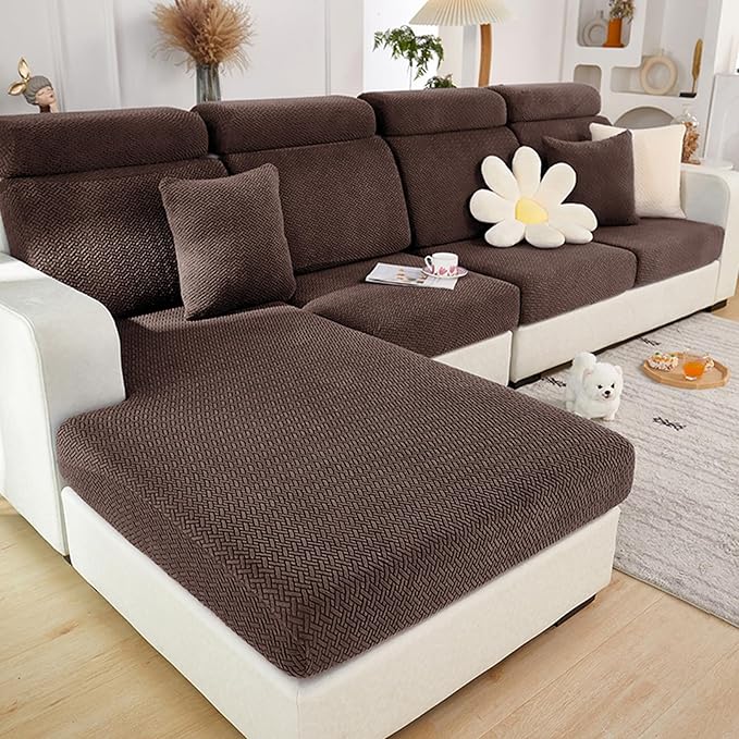 Couch Cushion Covers for Sofa Couch Covers Wear-Resistant Universal Sofa Cover Washable Stretch for Sectional Slipcovers (Texture-Brown,Back Cover M)