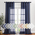 NICETOWN Linen Textured Sheer Curtains 96" L for Living Room, Privacy Chic Sheer Curtains Window Treatment Translucent Drapes for Farmhouse/Cottage, 52" Wide, Dark Blue, 1 Pair