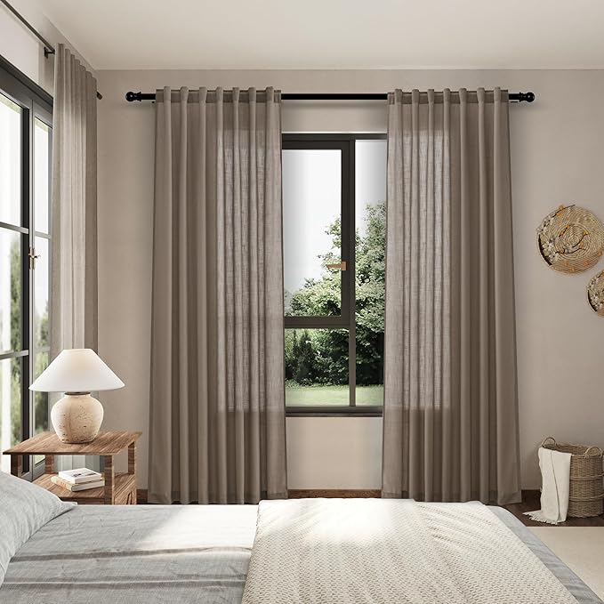 Nanspring Dark Taupe Linen Curtains for Living Room 2 Panels Set Extra Long Back Tab Light Filtering Semi Sheer Curtain Drapes for Bedroom Neutral Farmhouse Ceiling to Floor for Large Window 52x100