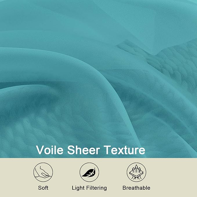 Turquoise Valances for Windows, Turquoise Sheer Curtains 14 Inch Length 2 Pack Kitchen Drapes, Modern Solid Mini Small Window Curtains for Cafe Bathroom Basement, Each 42" Wx14 L Inches