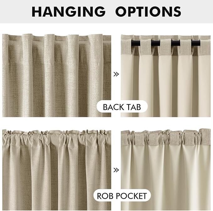 MIULEE 100% Blackout Linen Curtains for Bedroom, Cobblestone Solid Luxury Decor Thermal Insulation Room Darkening Drapes for Living Room Nursery Back Tab Rod Pocket 42 x 72 Inches, 2 Panels