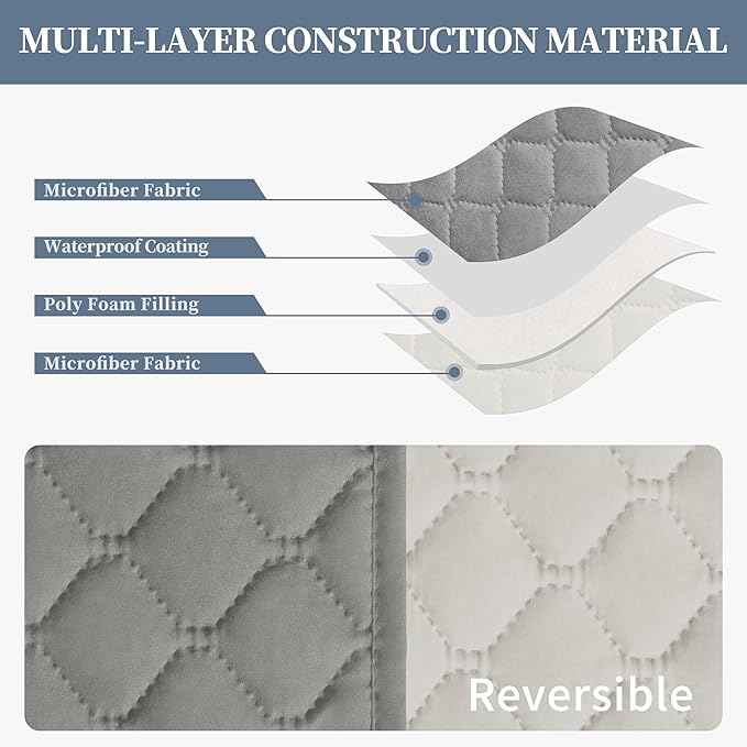 ISSUNTEX Double Protection 100% Waterproof Sofa Covers for Living Room, Reversible Couch Covers for 3 Cushion Couch Sofa, Furniture Protector Sofa Cover for Pets (X Large, Light Gray/Ivory)