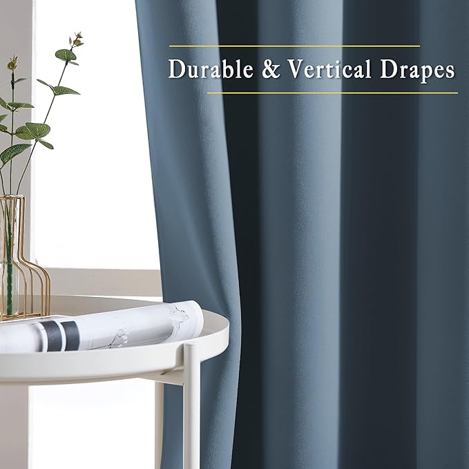 NICETOWN Blackout 102 inch Curtains for Living Room, Grommet Thermal Curtains Room Darkening Window Treatments Sound Reducing for Bedroom, Smoky Blue, 2 Panels, W52 x L102