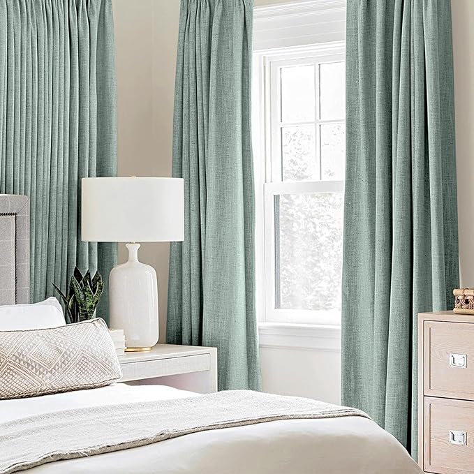 MIULEE Linen Texture Curtains for Bedroom Solid 100% Blackout Thermal Insulated Seafoam Green Curtains Grommet Room Darkening Draperies for Living Room Nursery 52x108 Inch (2 Panels)