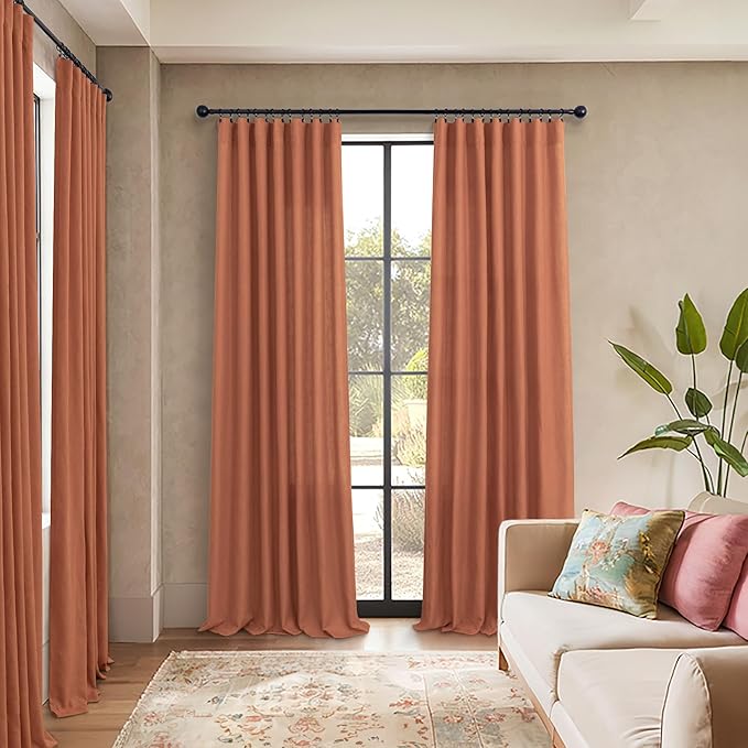 Pitalk 63 Inch Curtains for Living Room Dining Room Linen Sheer Colorful Hippie MCM Boho Abstract Mid Century Modern Curtains for Bedroom 2 Panels Terra cotta Rust Colored Fall Decor 52x63 Inches Long