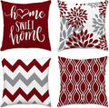 Hexagram Geometric Burgundy Pillow Covers 18x18 Set of 4, Decorative Outdoor Boho Modern Throw Pillow Covers, Home Sweet Home Farmhouse Cushion Case for Couch Sofa Bedroom Indoor Decor(No Insert)