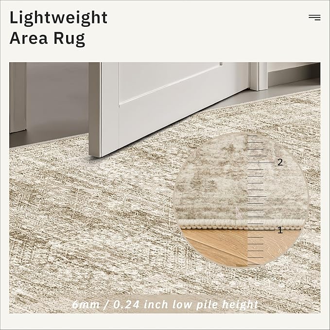 6x9 Area Rug for Living Room Washable 6x9 Rug Non-Slip Modern Rugs for Bedroom Dining Room Ultra-Thin Indoor Brown Rug