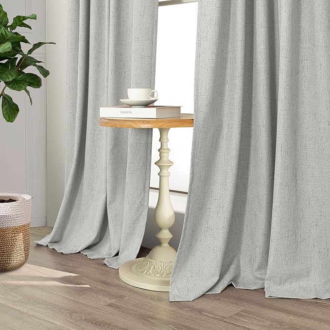 Pitalk Light Grey Blackout Curtain Panels 90 Inches Long for Bedroom 2 Panel Sets Rod Pocket Back Tab Room Darkening Linen Textured Dark Out Drapes for Living Room Thermal 52x90 in Length Dove Gray