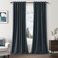Guken 100% Blackout Linen Curtains 96 Inch Length 2 Panels Set for Living Room Bedroom Back Tab Thermal Insulated Black Out Linen Drapes Room Darkening Window Curtains,Vintage Blue