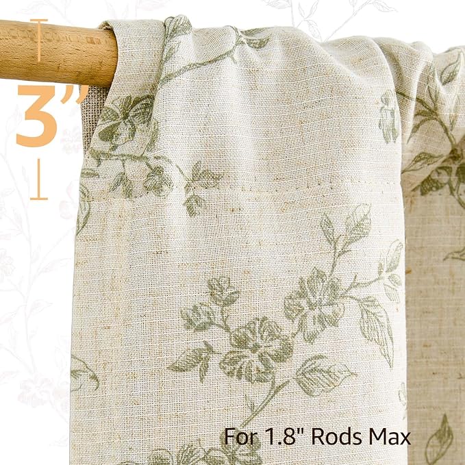 jinchan Linen Valance Curtains for Windows 16 Inch Christmas Decorations Floral Double Layer Kitchen Valance Living Room Darkening Cottagecore Farmhouse Flower Window Treatment 1 Panel Green on Linen