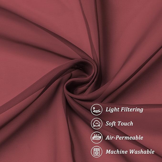 Chyhomenyc Sheer Curtains 36 Inch Length, Short Voile Sheer Window Curtians for Small Window Bathroom Cafe Living Room Farmhouse, 2PCS, 42W x 36L inches, Rod Pocket, Burgundy