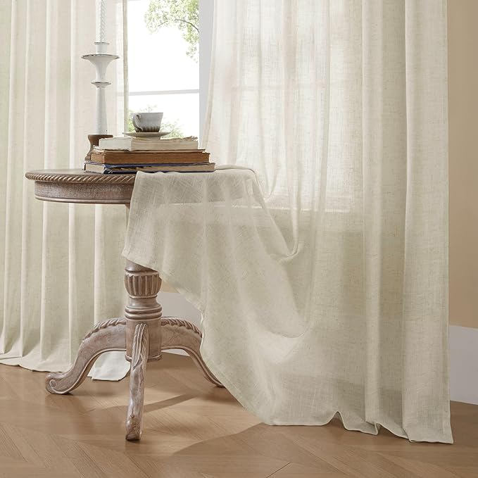 Joydeco Linen Curtains 96 Inch Length 2 Panel Sets, Light Filtering Curtains for Bedroom 52 Inch Wide Living Room Drapes with Back Tabs & Rod Pockets (W52 x L96 Inch, Beige)