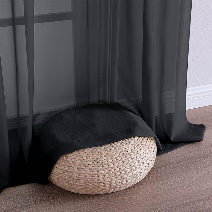 OVZME Black Sheer Curtains 84 Inches Long 2 Panels Set, Light Filtering Sheer Curtains for Living Room Bedroom 59 Inch Extra Wide, Modern Voile Filmy Rod Pocket Window Drapes, 59Wx84L Inches