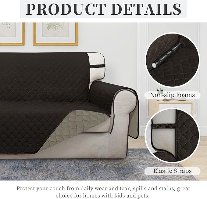 ISSUNTEX Double Protection 100% Waterproof Chair Sofa Covers for Living Room, Couch Covers for Chair Sofa, Reversible Furniture Protector Sofa Cover for Dogs, Pets, Kids (Chair, Chocolate/Beige)
