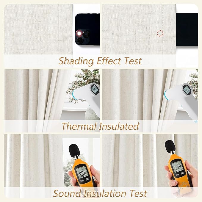 Guken Cream 100% Blackout Cream Linen Curtains 52 Inch Wide by 128 Inch 2 Panels Set for Living Room Bedroom Back Tab Thermal Insulated Black Out Drapes Room Darkening Window Curtains