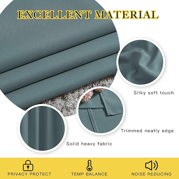 NICETOWN Blackout Greyish Blue Curtains & Drapes for Living Room - Thermal Insulated Solid Grommet Sound Reducing Room Darkening Window Treatments for Bedroom (2 Panels, W37 x L84)