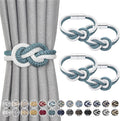 NICEEC 4 Pack Mini Magnetic Curtain Tiebacks Nordic Simple Style Drape Tie Backs Elegant Hand Weave Rope Knot Decorative Curtain Holdbacks for Home & Office Thin Window Drapery (Teal & White)