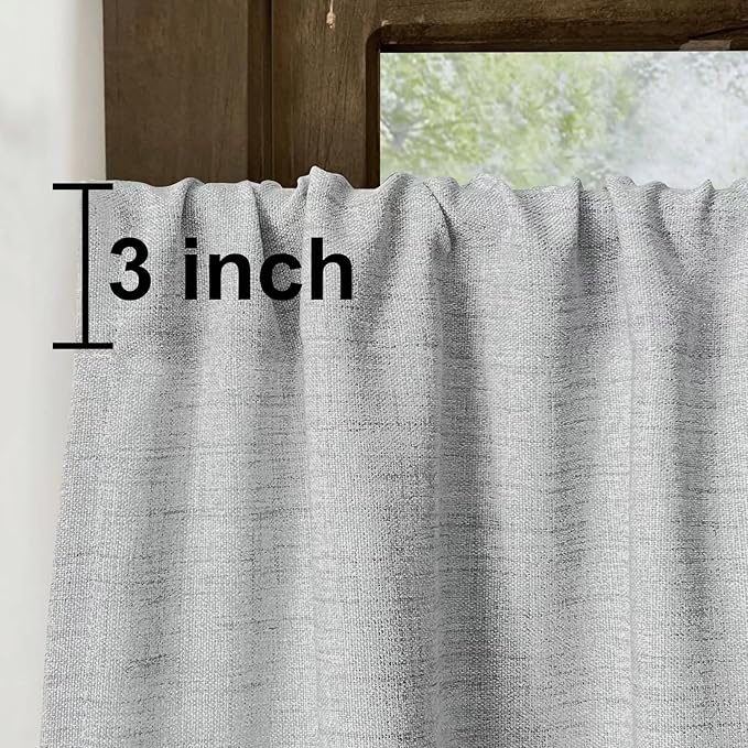 Oindec Faux Linen Kitchen Curtains 45 Inch Length Cafe Curtain Tiers for Living Room Basement Bathroom Windows Country Rustic Small Short Curtains, Set of 2, Grey