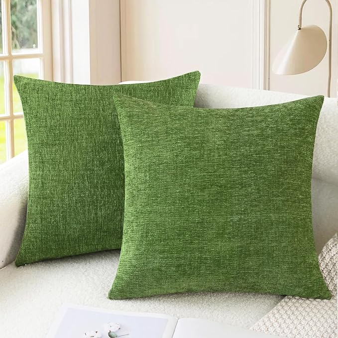 CaliTime Throw Pillow Covers Decorative 22 X 22 Inches Pack of 2 Cozy Chenille Cushion Cases for Couch Sofa Bed Living Room Home Forest Green
