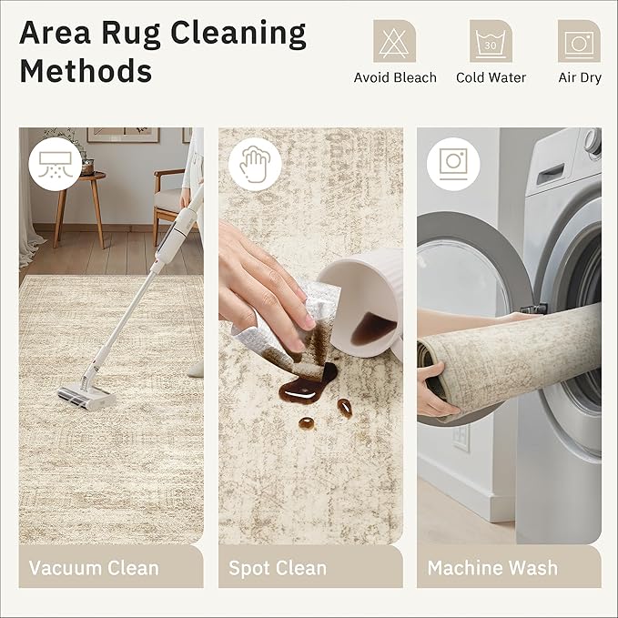 Runner Rug 2'x10' Washable Non-Slip Runner Rugs for Kitchen Bathroom Laundry Room Beige Vintage Floor Carpet Runners for Hallway Entryway