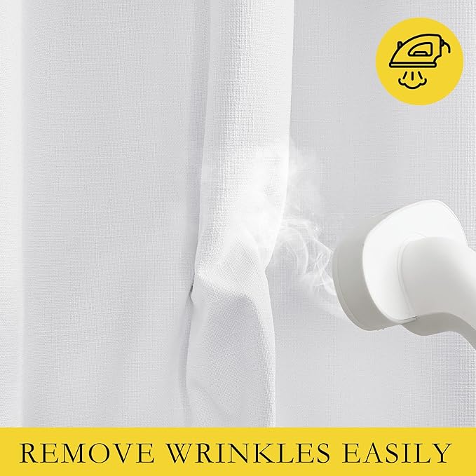 NICETOWN 100% Absolutely Blackout Linen Curtains with Thermal Insulated White Liner, White, 34 inches Wide, 48 inches Length Energy Saving Curtains for Cupboard 2 Panels Set, Vertical Blinds