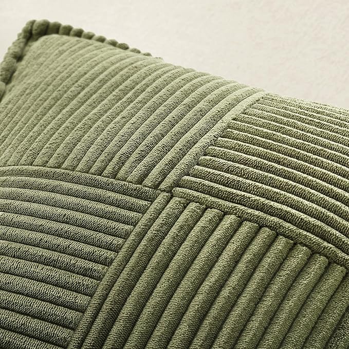 MIULEE Olive Green Corduroy Decorative Euro Sham Pillow Covers 24x24 Inch with Splicing Set of 2 Soft Boho Pillow Covers Broadside Textured Summer Pillowcases for Couch Bed Livingroom