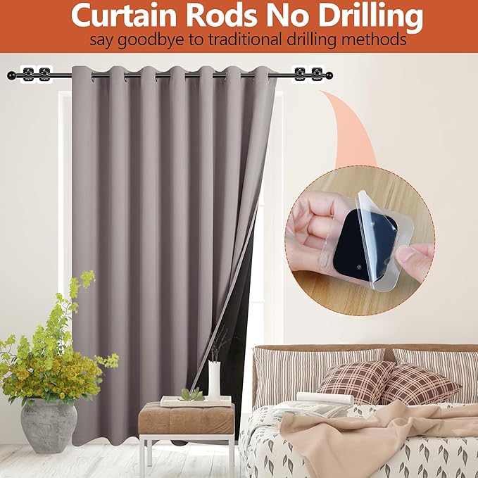 Curtain Rods No Drilling for Windows,5/8 Inch Diameter Drapey Pole with No Drill Curtain Rod Brackets (2PCS Black, 30 to 45")