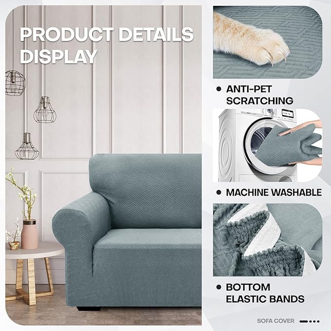 ZNSAYOTX 1 Piece Jacquard Couch Covers for 3 Cushion Couch High Stretch Sofa Cover for Pets Dogs Anti Slip Extra Large Sofa Slipcovers Furniture Protector (X-Large, New Pattern Light Grey)