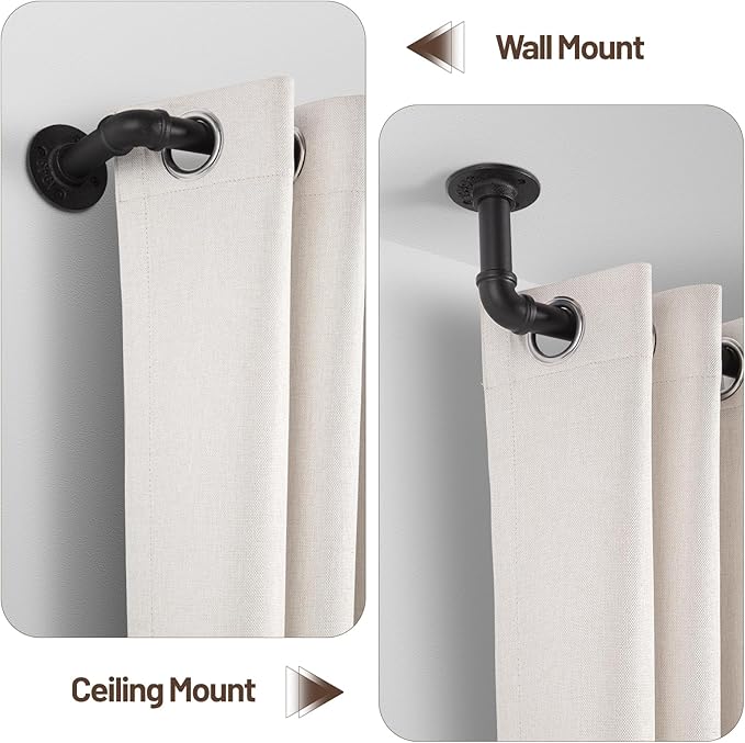 Zeerobee Curtain Rods for Windows 16 to 28, 1 Inch Industrial Wrap Around Black Curtain Rod, Indoor/Outdoor Room Divider Adjustable Drapery Pole, 16"-28"