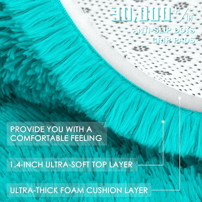 OLANLY 2x6 Machine Washable Runner Rugs for Hallway, Soft Fluffy Shaggy Bedside Rugs for Bedroom, Living Room, Indoor Floor Carpet for Kids Girls Boys, Nursery Rooms, Home Decor Aesthetic, Teal Blue