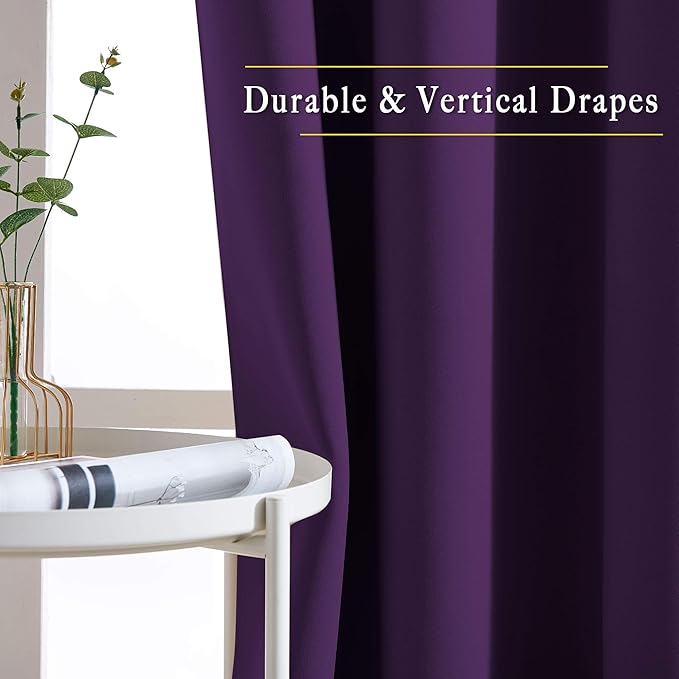 NICETOWN Bedroom Blackout Curtains & Drapes - Energy Saving Thermal Insulated Solid Grommet Light Blocking Window Treatments Privacy Room Divider for Living Room (2 Panels, Royal Purple, W66 x L102)