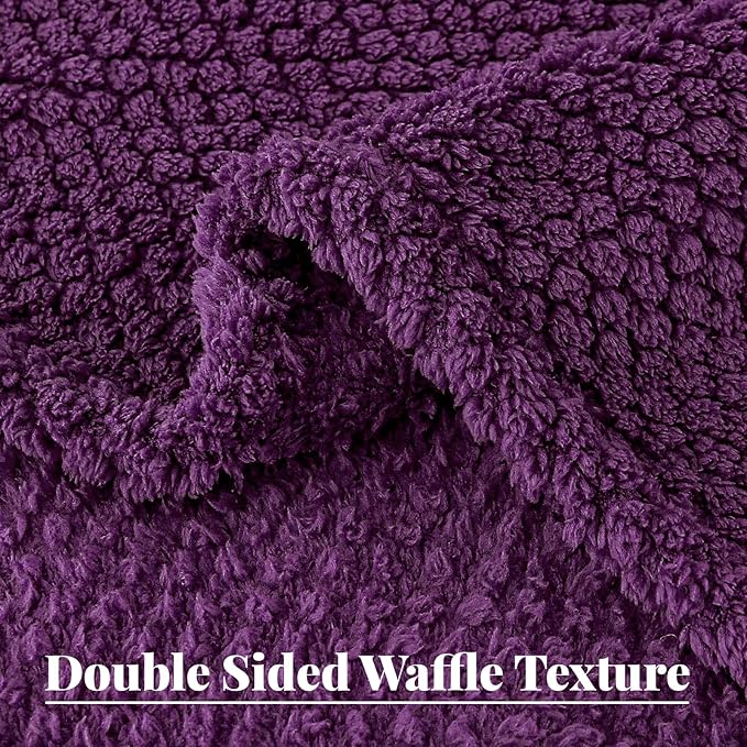 Whale Flotilla Queen Size Fuzzy Fleece Blanket for Bed, 90x90 Inch Fluffy Warm Soft Jacquard Blankets for All Season, Lightweight and Cozy, Purple