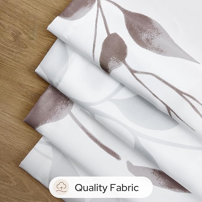 HOMEIDEAS Non-See-Through Dry Rose and White Privacy Sheer Curtains 52 X 84 Inch Length 2 Panels, Leaf Floral Printed Light Filtering Semi Sheer Window Curtains Drapes for Bedroom Living Room