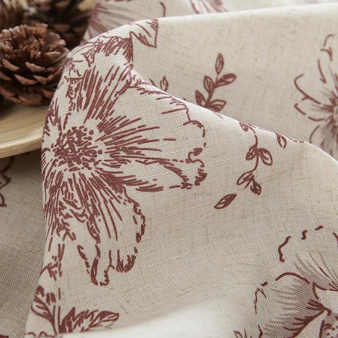 jinchan Linen Blend Curtain Floral Curtains for Living Room 96 Inch Length Farmhouse Brick Red Printed Curtain Rod Pocket Back Tab Peony Flower Patterned Drapes Curtains Set 2 Panels