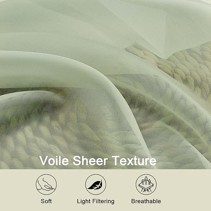 Light Green Sheer Curtains for Bedroom Living Room 96 Inches Long 2 Panels, Modern Airy Soft Lightweight Rod Pocket Light Filtering Sheer Curtains Drapes, Light Green, Each 42" Wx96 L Inch