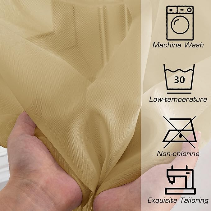 Simplebrand Gold Short Sheer Kitchen Cafe Curtains 36 x 36 Inch, 2 Panels