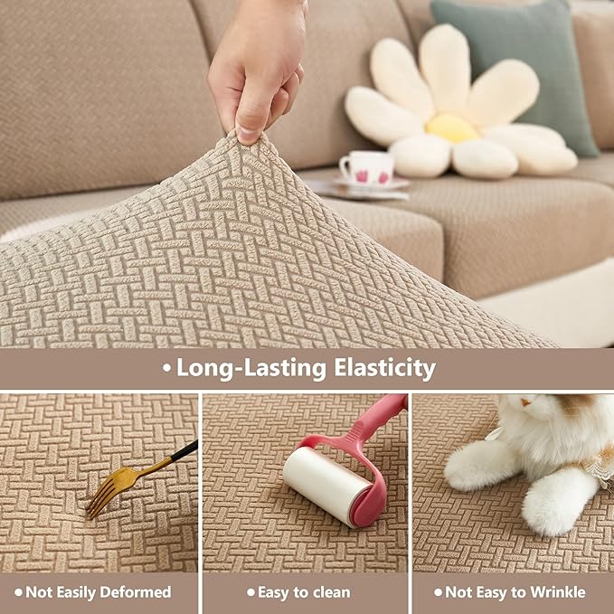 Couch Cushion Covers for Sofa Couch Covers Wear-Resistant Universal Sofa Cover Washable Stretch for Sectional Slipcovers (Texture-Brown,Large Single Seat Cover)