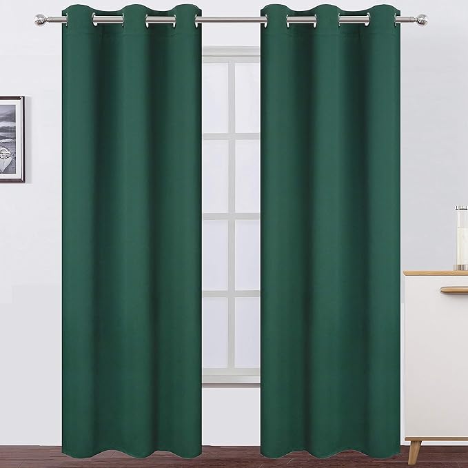 LEMOMO Dark Green Thermal Blackout Curtains/42 x 95 Inch/Set of 2 Panels Room Darkening Curtains for Bedroom