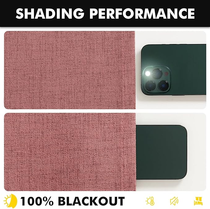 MIULEE 100% Blackout Linen Curtains for Bedroom, Dusty Rose Solid Luxury Decor Thermal Insulation Room Darkening Drapes for Living Room Nursery Back Tab Rod Pocket 42 x 84 Inches, 2 Panels