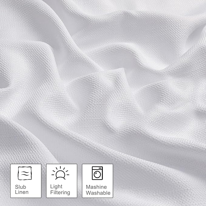 OWENIE Bob 1 PCS White Valances for Windows, Faux Linen Textured Kitchen Window Curtains Valance for Bedroom Living Room, Modern Soft Airy Solid Rod Pocket Bathroom Cafe Curtain, 60Wx24L Inch
