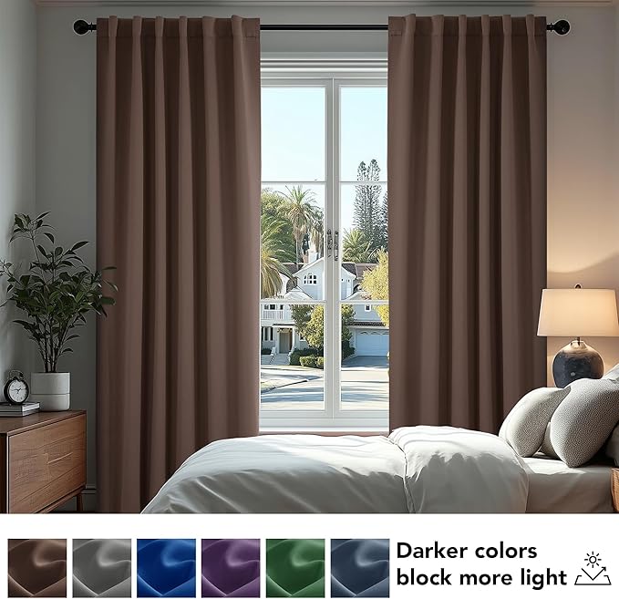 Deconovo Blackout Curtains, Thermal Insulated, W70 x L63 2 Panels, Back Tab, Machine Washable, Room-Darkening Drapes for Bedroom/Living Room Brown