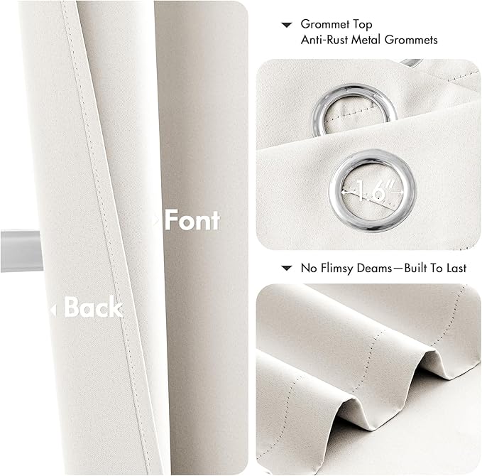 MIULEE Ivory Blackout Curtains for Bedroom Living Room 84 Inches Long 2 Panels, Thermal Insulated Room Darkening Drapes Solid Grommet Noise Reduction Light Blocking Window Treatments 40x84 inch