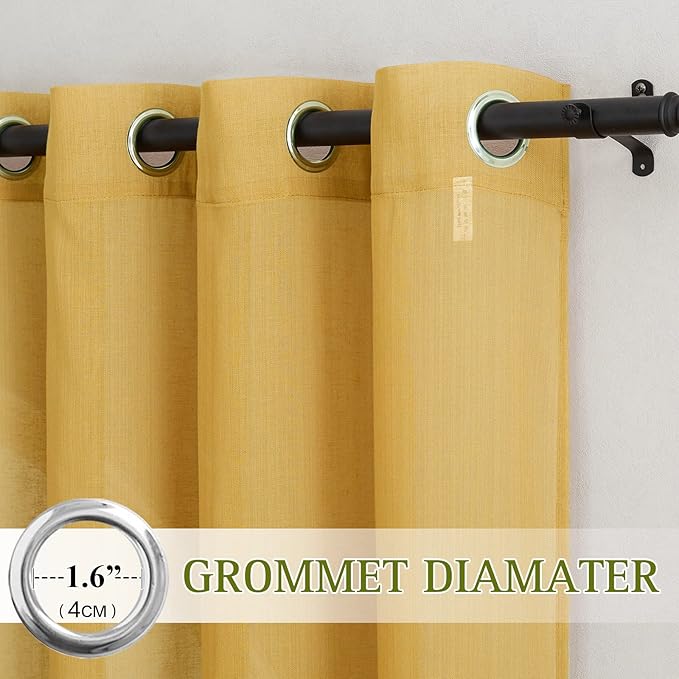 NICETOWN Linen Sheer Curtains 72 inch Length 2 Panels, Grommet Linen Blend Privacy with Light Filtering Gold Window Drapes for Bedroom/Girls Room, Citrine, W52 x L72, 2 Panels