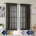 Simplebrand Chocolate Semi Sheer Curtains 54 Inch Length 2 Panels, Geometric Jacquard Clip Textured Short Sheer Curtains for Bedroom，Modern Elegant Window Curtains Drapes/Treatment Sheer，42x54 inch